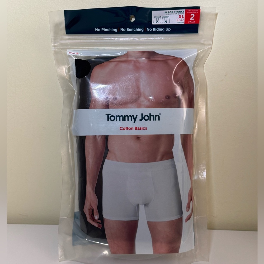 Brand New Tommy John Black Trunks 2 Pack Cotton Basics, XL